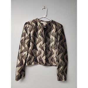 JONES NEW YORK Formal Blazer Womens 6 Silver Triangle Metallic Collarless Jacket